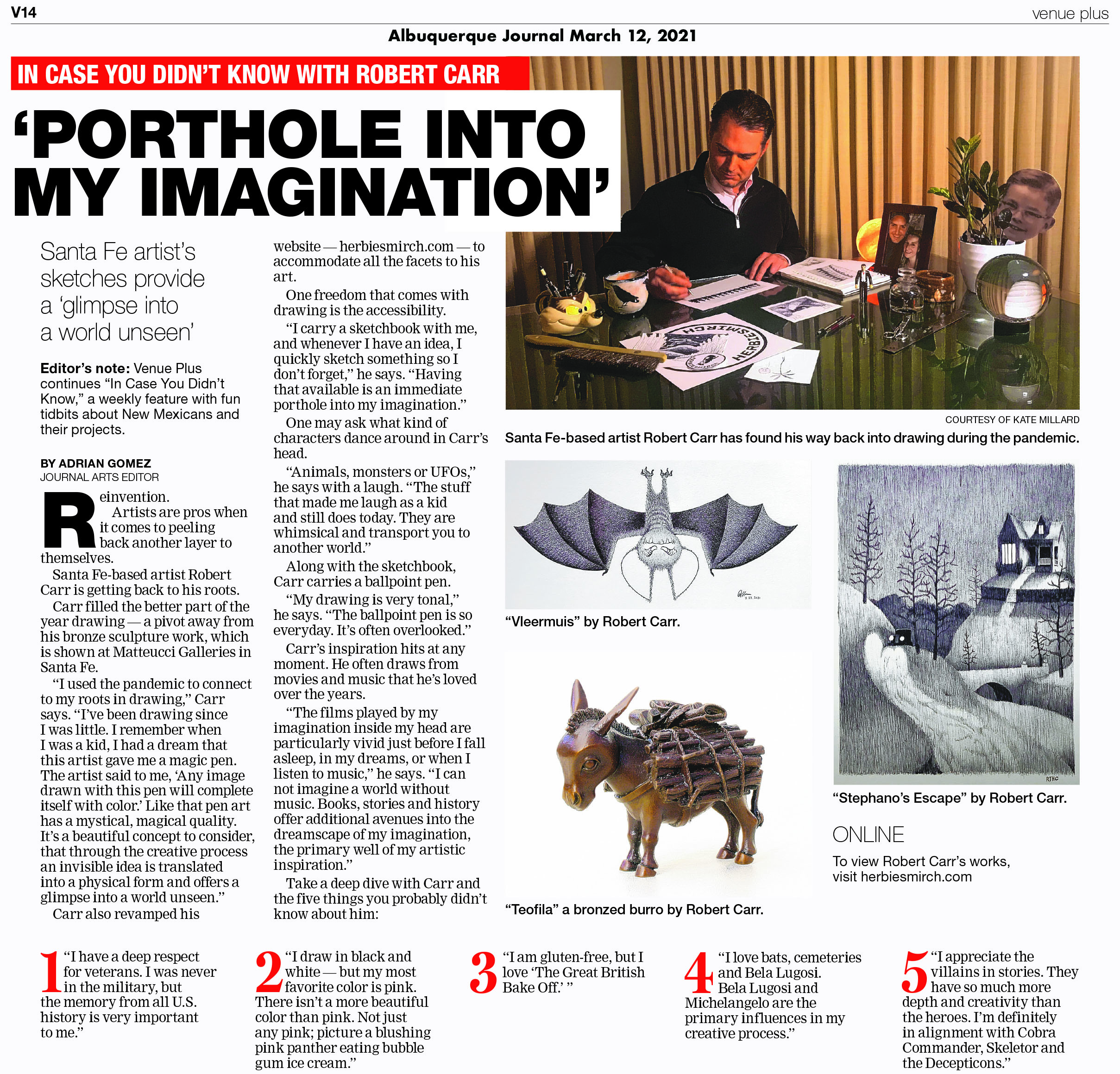 ABQ Journal, Porthole into My Imagination, Friday, March 12, 2021